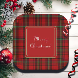 Red Black Green - Cosy Plaid Frohe Weihnachten Pappteller