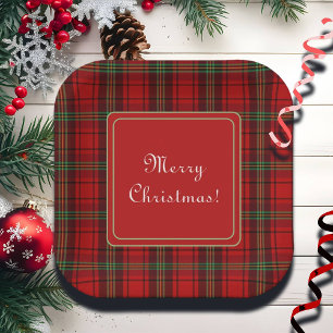 Red Black Green - Cosy Plaid Frohe Weihnachten Pappteller