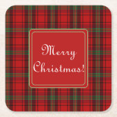 Red Black Green Cosy Plaid Frohe Weihnachten Rechteckiger Pappuntersetzer (Vorderseite)