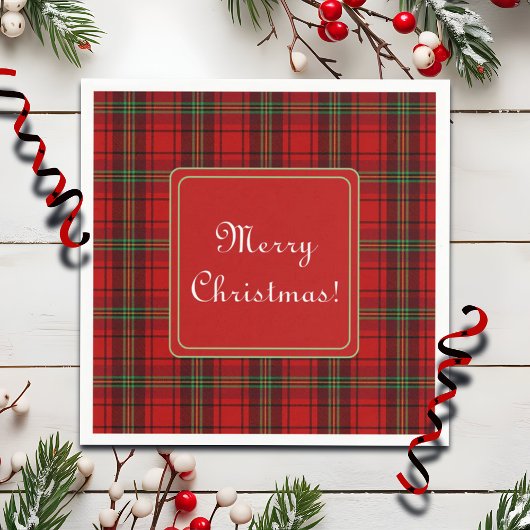 Red Black Green Cosy Plaid Frohe Weihnachten Serviette