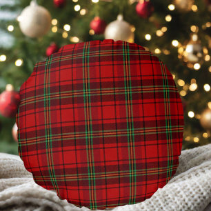 Red Black Green Cosy Plaid Rundes Kissen