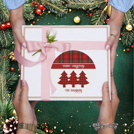 Red Black Green Cosy Tartan Runder Aufkleber