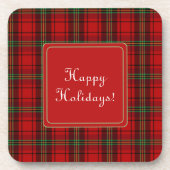 Red Black Green gemütliche Plaid Happy Holidays Getränkeuntersetzer (Vorderseite)