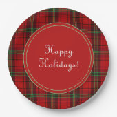 Red Black Green gemütliche Plaid Happy Holidays Pappteller (Vorderseite)
