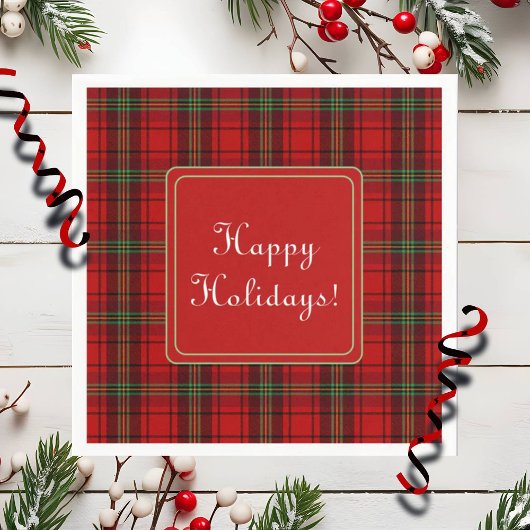 Red Black Green gemütliche Plaid Happy Holidays Serviette