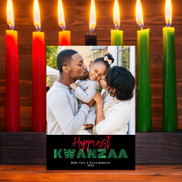 Red Black Green Happiest Kwanzaa Stripe Foto Feiertagskarte