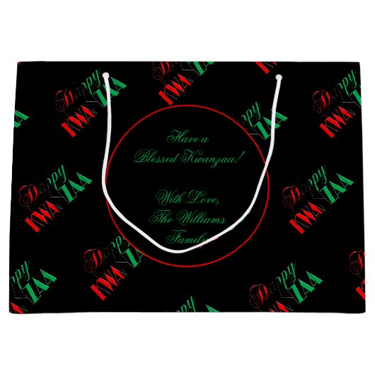 Red Black Green Kinara Typografie Happy Kwanzaa Große Geschenktüte (Vorderseite)