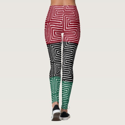 Red Black Green Maze African Mud Cloud Leggings (Rückseite)