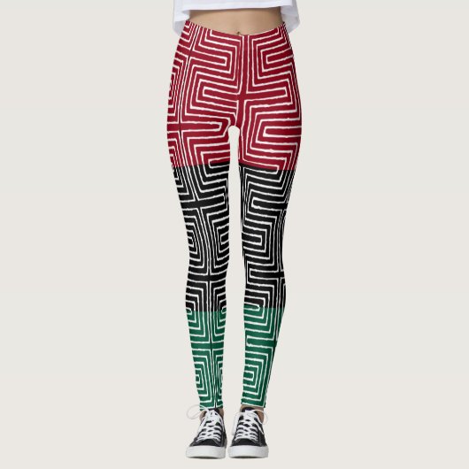 Red Black Green Maze African Mud Cloud Leggings (Vorderseite)