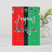 Red Black Green Pattern Skript Joyous Kwanzaa Card Einladung (Stehend Vorderseite)