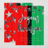 Red Black Green Pattern Skript Joyous Kwanzaa Card Einladung (Vorne/Hinten)