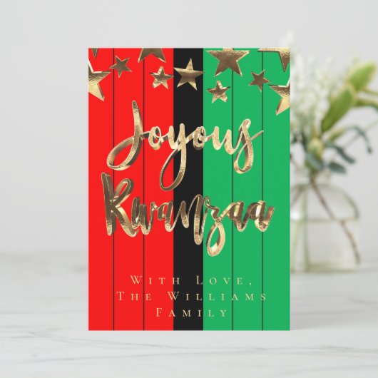 Red Black Green Pattern Skript Joyous Kwanzaa Card Einladung (Stehend Vorderseite)