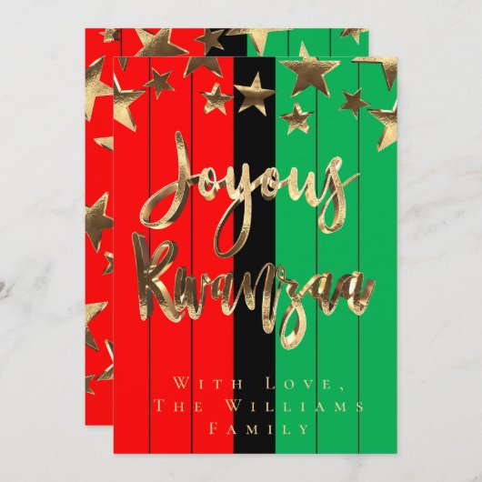 Red Black Green Pattern Skript Joyous Kwanzaa Card Einladung (Vorne/Hinten)