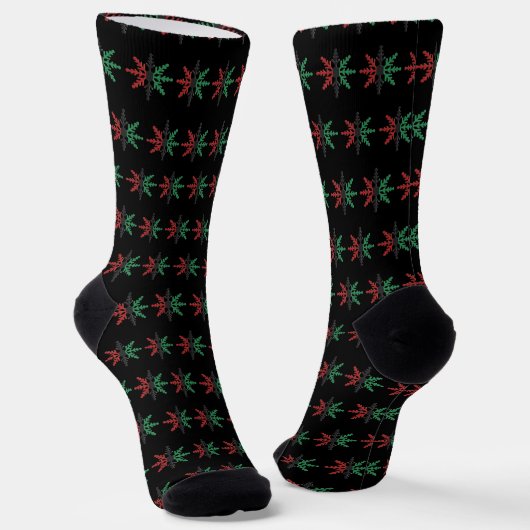Red Black Green Snowflake Muster Kwanzaa Socken (Gewinkelt)