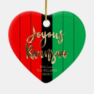 Red Black Green Strip Muster Joyous Kwanzaa Keramik Ornament