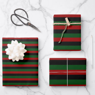 Red Black Green Stripes Pan African Happy Kwanzaa Geschenkpapier Set