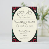 Red Black Green Tribal African Wedding RSVP Karte (Stehend Vorderseite)