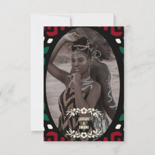 Red Black Green Tribal African Wedding RSVP Karte