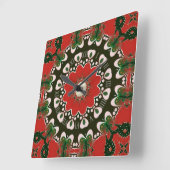 Red Black Green & White Groovy Mandala Quadratische Wanduhr (Winkel)