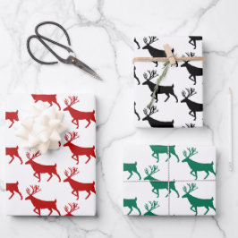 Red Black & Green Woodland Stag White Geschenkpapier Set