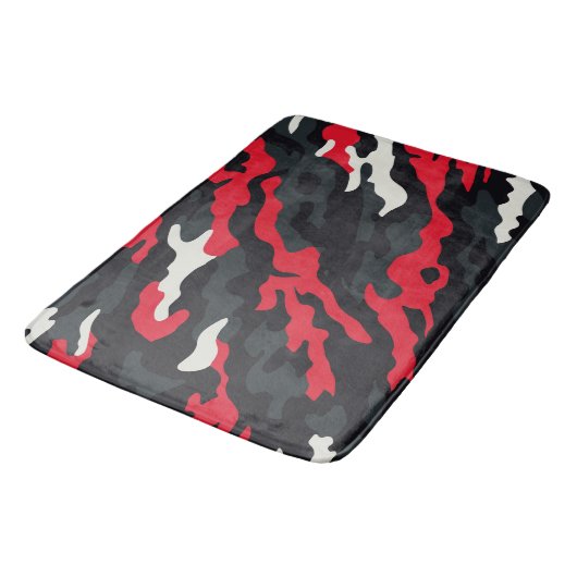 Red Black Grey White Camouflage Camouflage Pattern Badematte (Schrägansicht)