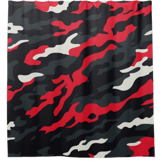 Red Black Grey White Camouflage Camouflage Pattern Duschvorhang (Vorderseite)