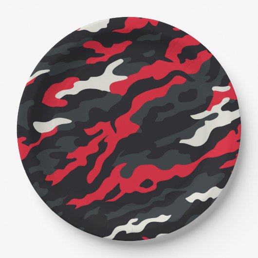 Red Black Grey White Camouflage Camouflage Pattern Pappteller (Vorderseite)