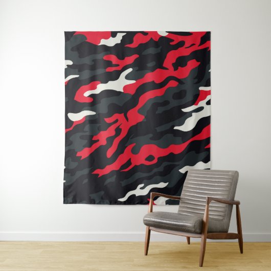 Red Black Grey White Camouflage Camouflage Pattern Wandteppich (Beispiel)