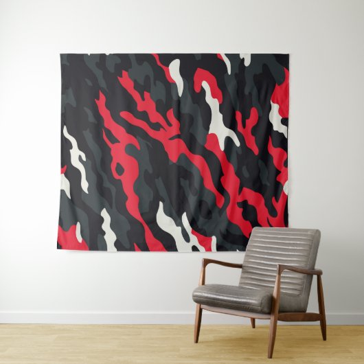 Red Black Grey White Camouflage Camouflage Pattern Wandteppich (Beispiel (Horizontal))