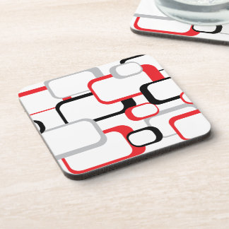 Red Black Grey White Retro Squares Getränkeuntersetzer