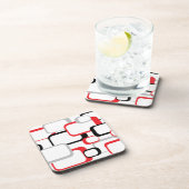 Red Black Grey White Retro Squares Getränkeuntersetzer (Rechte Seite)
