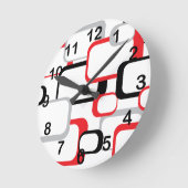 Red Black Grey White Retro Squares Muster Runde Wanduhr (Winkel)