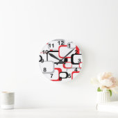 Red Black Grey White Retro Squares Muster Runde Wanduhr (Zuhause)