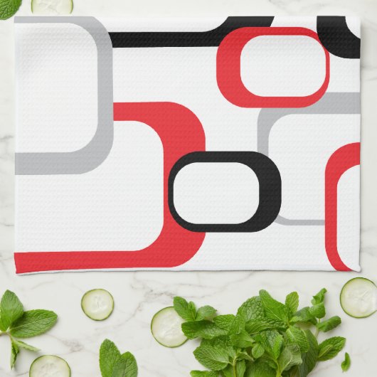 Red Black Grey White Squares Muster Retro Geschirrtuch (Gefaltet)