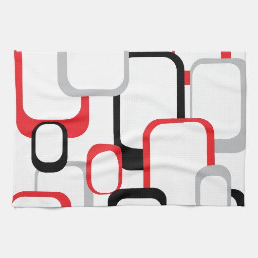 Red Black Grey White Squares Muster Retro Geschirrtuch (Horizontal)