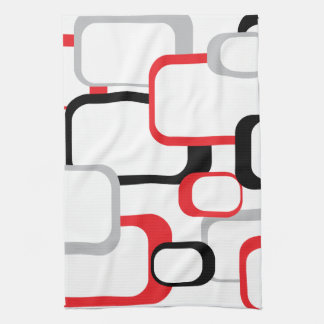Red Black Grey White Squares Muster Retro Geschirrtuch