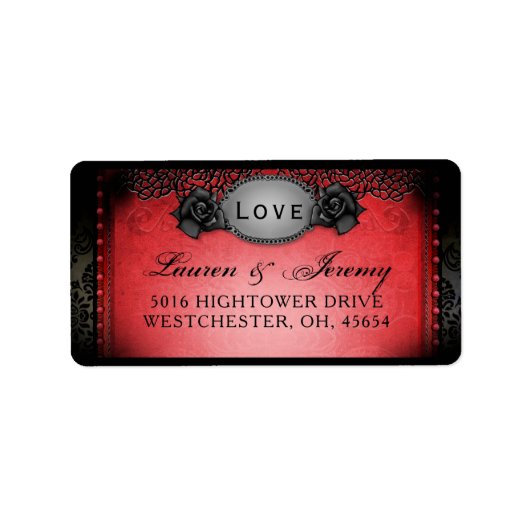 Red & Black Halloween Matching Wedding Address Adressaufkleber (Vorne)