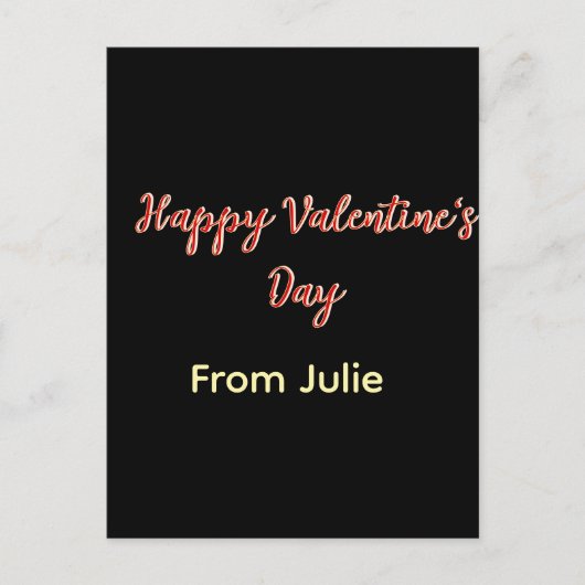 Red black happy Valentine's day from name stylish Postkarte (Vorderseite)