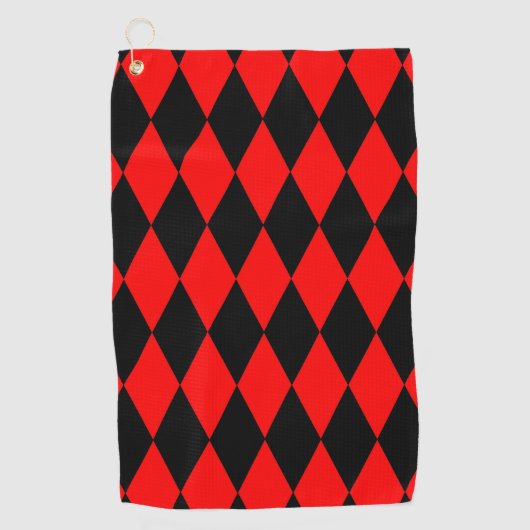 Red Black Harlequin Diamonds Checkers Design Golfhandtuch (Vorderseite)