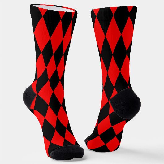 Red Black Harlequin Diamonds Checkers Design  Socken