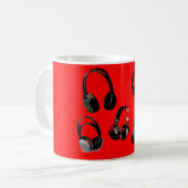 Red Black Headphone Silhouette Pop Art Kaffeetasse (Vorderseite Links)