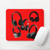 Red Black Headphone Silhouette Pop Art Mousepad (Mit Mouse)