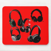 Red Black Headphone Silhouette Pop Art Mousepad (Vorne)