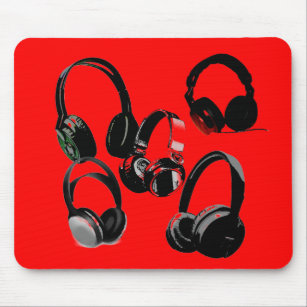 Red Black Headphone Silhouette Pop Art Mousepad