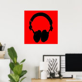 Red Black Headphone Silhouette Pop Art Poster (Heimbüro)