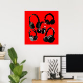 Red Black Headphone Silhouetten Pop Art Poster (Heimbüro)