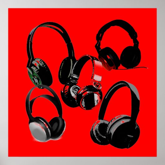 Red Black Headphone Silhouetten Pop Art Poster (Vorne)