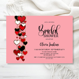 Red Black Hearts Bridal Shower Einladung