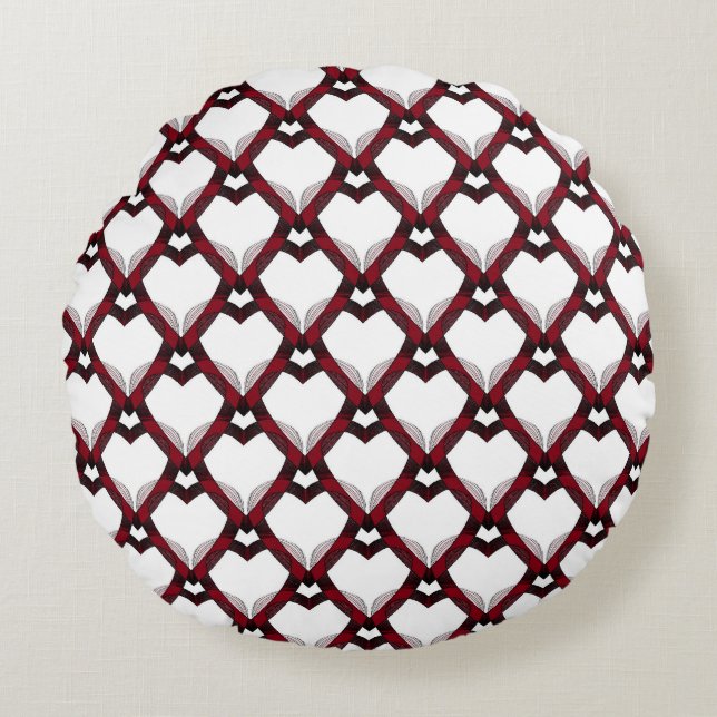 Red Black Hearts Rundes Kissen (Vorderseite)