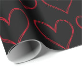 Red Black Hearts Valentinstag Pattern Liebe Geschenkpapier (Rolleneckpunkt)